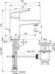Waschtischarmatur mit einem Auslauf und integrierten Ablaufgarnituren. Herstellermarke ist Ideal Standard. Technische Zeichnung mit Maßen und Anschlussdetails für Montage.